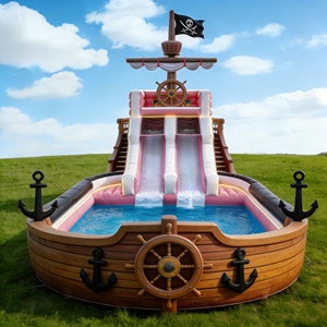 <span class=keywords><strong>Bateau</strong></span> pirate gonflable pour jardin, parc aquatique, château gonflable avec toboggan et piscine - Product Image 4
