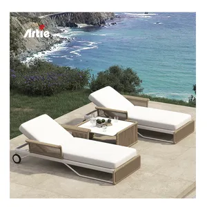 Artie Rattan Patio Furniture Outdoor Beach Lounger Aluminum Stackable Hotel Swimming Pool Chair Sun Loungers