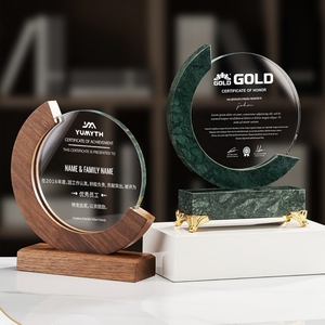 ADL K9 Cristal Mármol Blanco Jade Piedra Base de madera Trofeo y Premios con artesanías de cristal deportivo de alta calidad - Product Image 1
