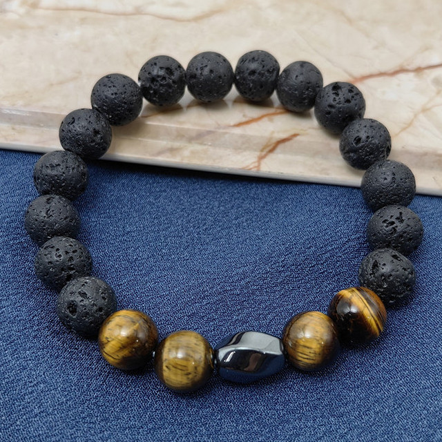 10MM Black Lava Stone Hematite Tiger Eye Bracelets Lava Scented Essential Oil Diffuser Bracelets for Women Men