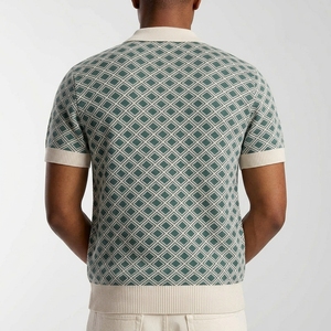 Maglione Lavorato a Maglia Personalizzato da <span class=keywords><strong>Uomo</strong></span>, Polo in Cotone Jacquard a Maniche <span class=keywords><strong>Corte</strong></span> con Motivo, Top Estivo in Maglia - Product Image 3