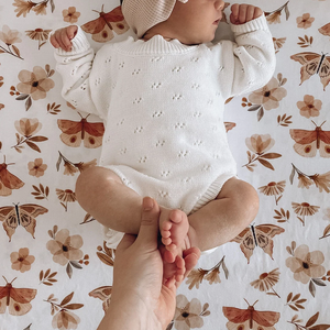 Pointelle Romper rajut, Sweater Romper lengan panjang leher Crew untuk bayi baru lahir - Product Image 6