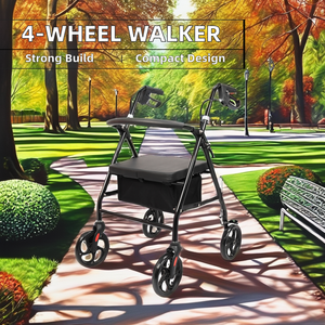 Chăm sóc người cao tuổi di động giải pháp có thể gập lại rollator <span class=keywords><strong>Walker</strong></span> với chỗ ngồi tất cả các địa hình bánh xe điều chỉnh chiều cao Ergonomic Ghế & tựa lưng - Product Image 5