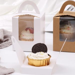 Boîtes à cupcakes individuelles avec fenêtre, contenants à cupcakes individuels blancs avec poignée, boîte à pâtisserie en papier kraft - Product Image 6