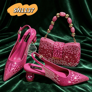 Set di <span class=keywords><strong>Borse</strong></span> e Scarpe Coordinate Rosa 2026, Alta Qualità, Sandali di Lusso alla Moda, Pochette con Diamanti per Donne, <span class=keywords><strong>Borse</strong></span> da Sera con Catena - Product Image 1