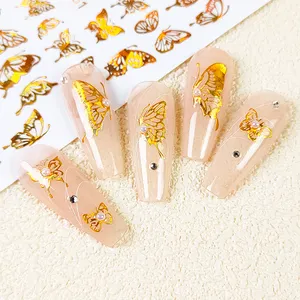 Promozione delle vendite a tempo limitato adesivo personalizzato di alta qualità per unghie cosmetici Laser oro farfalla nail art adesivi decalcomania