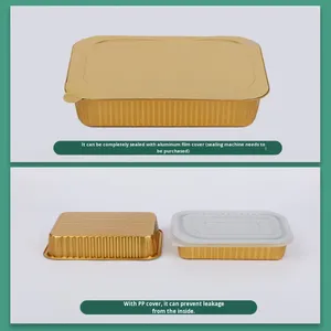 Barquette rectangulaire en aluminium jetable de 1380 ml, couleur or, thermoscellable, utilisable au micro-ondes, pour l'emballage alimentaire - Product Image 2