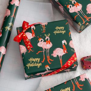 Christmas Wrapping Paper Roll Gold Flamingo Print Green Eco Friendly Gift Craft 46.8 Square Feet - Product Image 4