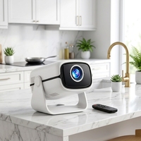 Projecteur Android portable avec support rotatif à 180°, résolution native 720P HD, système intelligent WiFi BT LED 200 Lumens, commande vocale IA + télécommande