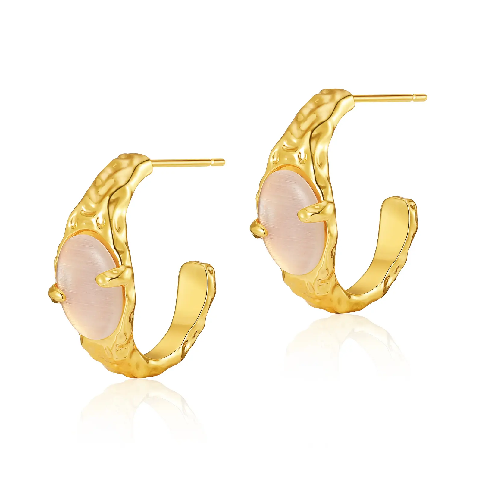 Fabriek Groothandel Vintage Delicate Ear Stud Sieraden Luxe Opaal Steen Decoratie Messing 18K Gevulde Gouden Oorbellen Voor Dames