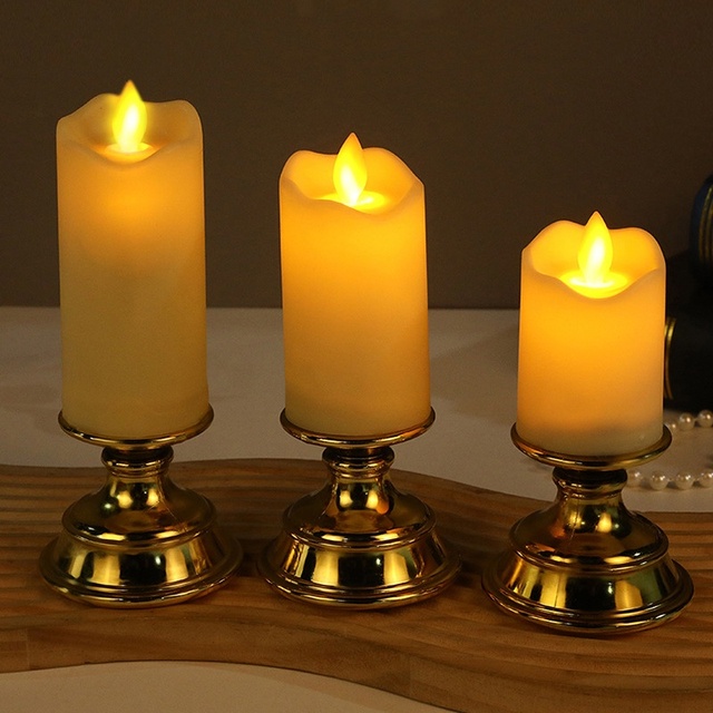 Wholesale of LED Candle Decoration Products Wedding Candles Lights with Gold Base Party and Birthday Decorations