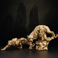 Statue de guépard en or 60 cm, grand artisanat Animal fengshui panthère léopard Sculpture maison bureau Table décor de bureau ornements cadeaux