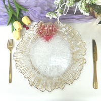 Assiettes de service de luxe transparentes à bords dorés, faites à la main, pour banquets de mariage, décoration rétro classique, personnalisables