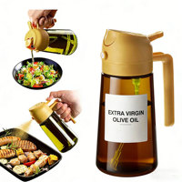 Bouteille pulvérisateur d'huile en verre de luxe durable de 16 oz/470 ml avec griffes de mesure et brume fine, outil de cuisine 2-en-1 – Compatible lave-vaisselle pour friteuse à air et barbecue