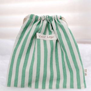 Wholesale Customized Stripe Pattern Biodegradable 100% Cotton Muslin <b>Dust</b> <b>Bag</b> Small Canvas Pouch with Woven Label - Product Image 1