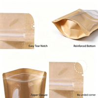 Pochette en papier kraft à fond plat avec fenêtre transparente, grande capacité, résistante à l'humidité, avec fermeture éclair, personnalisable avec logo
