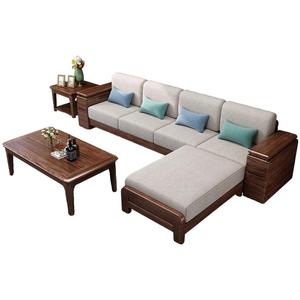 <b>Walnut</b> Solid Wood Sofa L Shape Modular Three Seater Corner Sofa For Living Room - Product Image 3