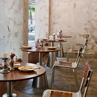 Ensemble table et chaises rondes en PU de style industriel rétro pour les salons de thé et les pâtisseries, mobilier de restaurant commercial