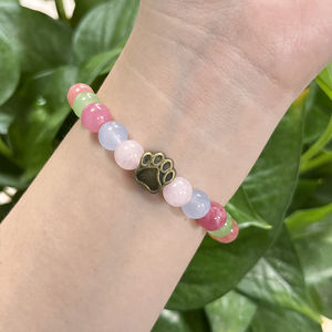 Ungu Biru bergaris batu akik Lapis batu Lazuli gelang kaki anjing elastis trendi manik-manik hadiah Buddha pola bentuk bola - Product Image 4