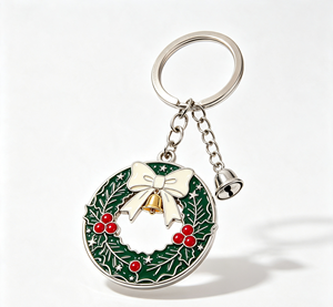 Porte-clés de Noël personnalisé en métal, avec couronne de fêtes, pendentif cloche émaillé, en alliage de zinc, cadeau souvenir - Product Image 2
