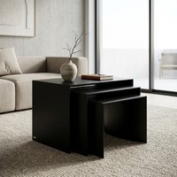 Ensemble de 3 tables d'appoint gigognes modernes noires, tables d'appoint de luxe en MDF mat en forme de U pour salon minimaliste