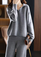 Vente en gros Ensemble pull et pantalon personnalisé pour dames Tendance populaire Ensemble deux pièces en laine et cachemire tricoté de grande taille de manière décontractée