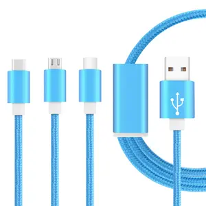 Заводская розетка высокого качества 3 в 1 Плетеный зарядный кабель 5 В 2.1a multi usb кабель для зарядки usb-type-c /micro /L