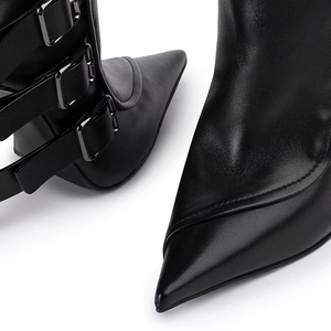 OEM Brand elegante <span class=keywords><strong>donna</strong></span> autunno nero cuoio Pu diverse cinghie tacco sottile punta <span class=keywords><strong>stivali</strong></span> alti al ginocchio per lo Shopping - Product Image 3