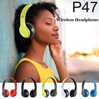 Meilleure vente P47 TF FM écouteurs sans fil casque Aux 3.5mm P47 casque sans fil bleu LED téléphones mobiles intelligents boîte de couleur 2 pièces