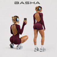 Combinaison de yoga sans couture pour femme BASHAsports avec logo personnalisé, dos nu, manches longues, combinaison de sport à séchage rapide