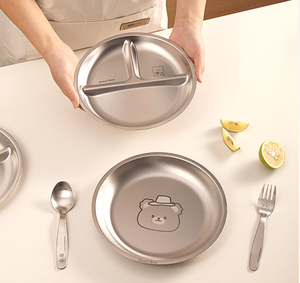 304 plaque ronde en acier inoxydable maternelle enfants division épaisse vaisselle étudiant salle à manger trois assiettes - Product Image 5