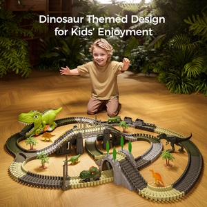 Tumama Kids Dinosaur Toy Race Track 281 piezas Flexible <span class=keywords><strong>Dino</strong></span> Train Track Set Niños Building Block Coche educativo de juguete para niños pequeños - Product Image 2
