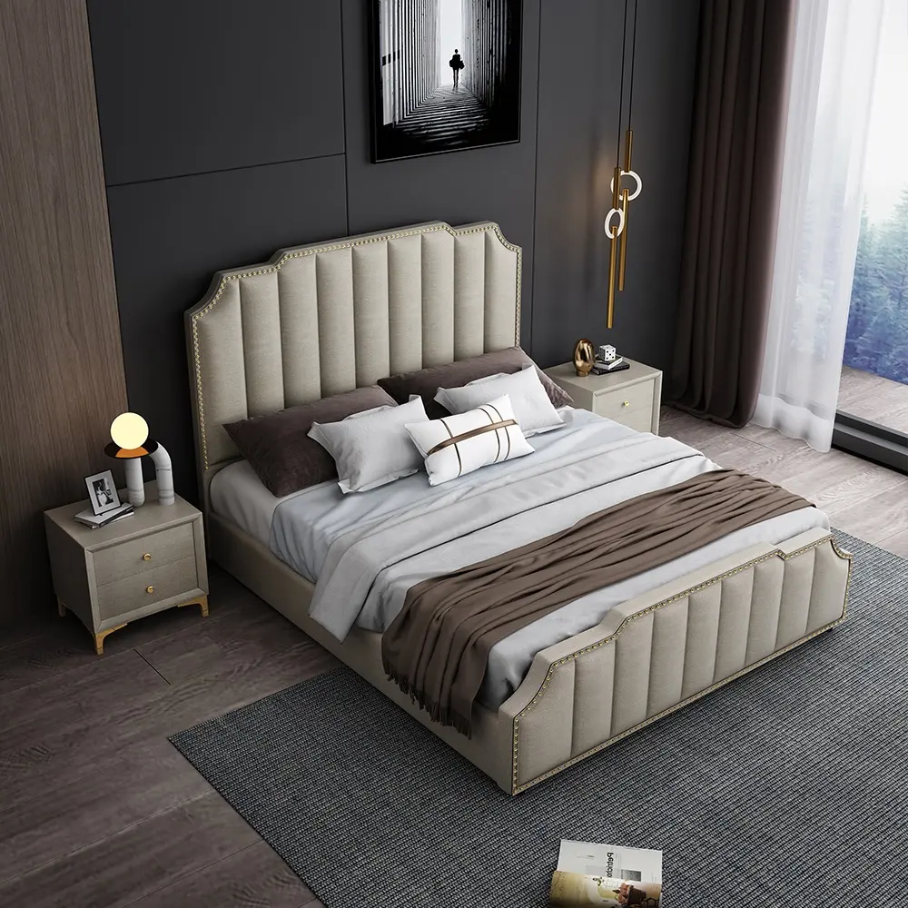 Гостиничные кровати большого размера Marty Figo роскошный кожаный современный стиль стеганый дизайн панели типа мягкая кровать древесностружечная доска