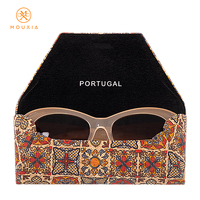 Étui à lunettes pliable en liège motif carreaux de Azulejo portugais, anti-rayures, logo personnalisé, motifs variés, vente en gros