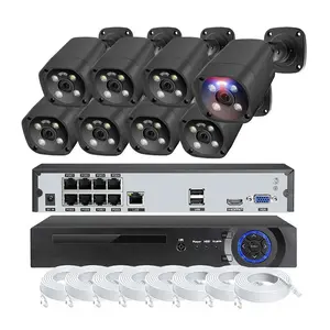 8CH 4K Security Camera System Red Blue Light Alarm 8 Channels POE NVR Set CCTV Kit