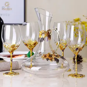 Hand Painted Crystal Wine Glass Set Home Retro Goblet Enamel Color Art Glass Decanter And Wine Glass