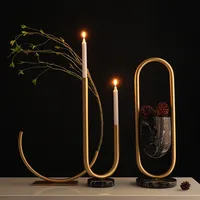 Suporte de vela para decoração em cobre, tabela de mármore de metal único nórdico para decoração de casamento, restaurante em casa