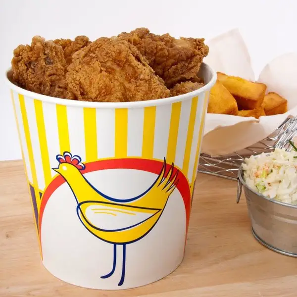 Disposable take away paper fried chicken bucket with flat lid