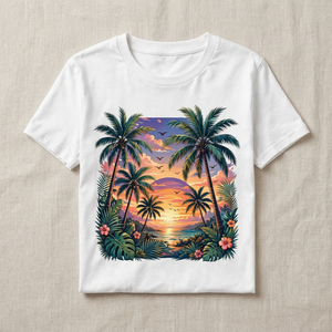 เสื้อยืดคอกลมแขนสั้นผ้าฝ้ายพิมพ์ลายต้นปาล์มสีขาวสำหรับผู้ชายทรงปกติ น้ำหนักเบา ลายกราฟิกทรอปิคอล - Product Image 2