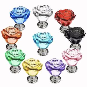 Poignée de tiroir et de porte de placard en verre cristal rose coloré 30 mm, bouton rétro à trou unique, quincaillerie - Product Image 2