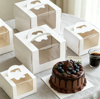 Boîtes à gâteaux portables de 4 pouces en carton écologique avec fentes pour desserts mousse d'anniversaire et emballages à emporter