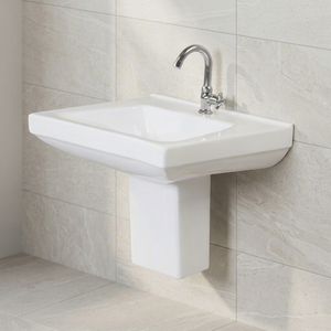 Modern European Design Granite Finish Ceramic Half Pedestal Wash Basin <b>Wall</b> Hung For Hospital Mall - Product Image 5
