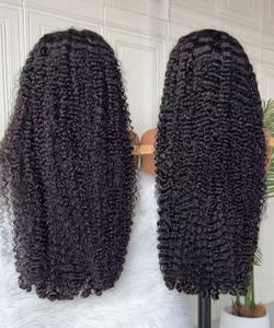 Perruques en cheveux humains indiens Remy bruts en gros, 100% naturelles noires, les meilleures bouclées, densité 180%, double tirage, Lace Front longue transparente - Product Image 5