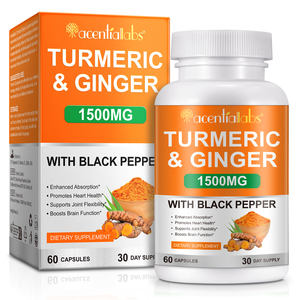 Acentiallabs 1500mg Cápsulas orgánicas de <span class=keywords><strong>jengibre</strong></span> de cúrcuma con <span class=keywords><strong>polvo</strong></span> de pimienta negra Suplemento para la salud del corazón de las articulaciones con infusión de vitaminas - Product Image 1