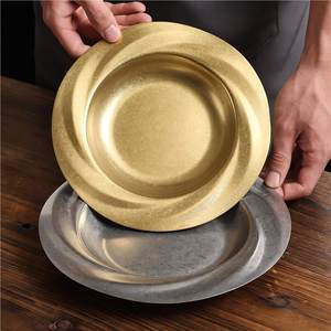 Retro Stainless Steel Plate Industrial Style Round Shallow Dish For Salad Pasta Serving - Product Image 3