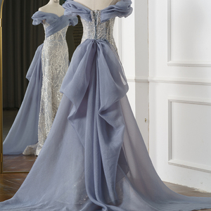 Robes de mariée Jancember Rl137 bleues, style sirène, épaules dénudées, en organza pailleté - Product Image 4