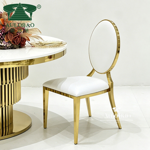 Nuevo Modelo de Muebles de Comedor, Silla de Boda de Lujo en Acero Inoxidable y Cuero Blanco - Product Image 1