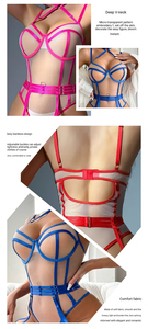 <span class=keywords><strong>Ensemble</strong></span> de lingerie sans entrejambe en nylon <span class=keywords><strong>bleu</strong></span> brodé avec body en résille à maintien léger et <span class=keywords><strong>porte</strong></span>-jarretelles (XL) - Product Image 6