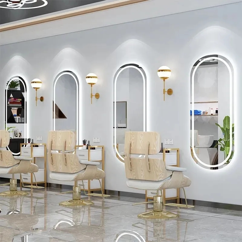 Sıcak satış salon mobilya berber dükkanı LED ışıkları ile özel ayna kuaför duvar aynası
