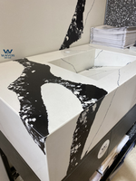 Panneau de salle de bain en pierre de quartz moderne, noir et blanc, à texture craquelée, haute résistance, imperméable, pour hôtels et hôpitaux, sur mesure